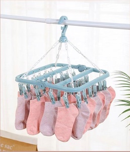 Wholesale 32 Clips Folding Children Adults Dryer Windproof Socks Underwear <strong>Plastic</strong> Drying Rack Kid's Clothes <strong>Hanger</strong> - Product Image 4