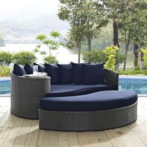 Chaise longue <span class=keywords><strong>de</strong></span> patio d'extérieur en rotin tressé Modway Sojourn, tissu bleu marine durable, design moderne <span class=keywords><strong>pour</strong></span> les cours, les hôtels et les villas - Product Image 2