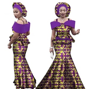 Tenues africaines avec foulard pour femmes grandes tailles, ensemble Dashiki <span class=keywords><strong>Bazin</strong></span> imprimé, hauts à bretelles et jupes longues, en coton wax africain coupe ajustée 3113 - Product Image 4