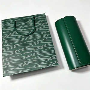 Étui à montres en similicuir vert, 3 emplacements, doublure en velours, fermeture à pression, organisateur de rangement protecteur - Product Image 3