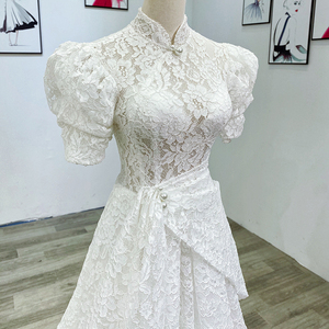 Jancember Wm011 2022 Vestido de Novia Elegante Blanco con Mangas Abullonadas de Encaje para Mujer - Product Image 4