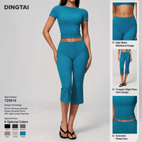 Ensemble de yoga 2 pièces pour femmes Dingtai, taille haute, pour Pilates, vêtements de sport, logo personnalisé, nylon brossé et élasthanne, fabricant de Guangzhou