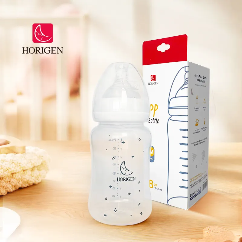 custom logo factory oem BPA free silicone nipple wide neck baby feeding bottle pp food grade plastic pp milk bottles