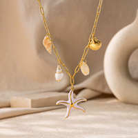 Collier en acier inoxydable plaqué or 18 carats PVD avec pendentif étoile de mer et coquillage en émail rose, thème océan, bijoux étanches pour femmes