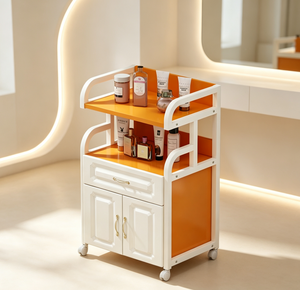 Chariot de Salon en Aluminium Blanc, Station de Beauté Mobile, Meuble de Coiffure Roulant avec Tiroir et Portes - Product Image 3