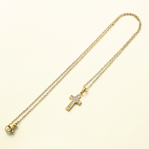 <span class=keywords><strong>Collier</strong></span> avec pendentif croix miniature en acier inoxydable 316L plaqué PVD 18K avec CZ 5A - Product Image 3