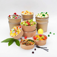 AT PACK 단일 벽 사용자 정의 500ml 1000ml 1300ml 일회용 샐러드 그릇 과일 국수 쌀과 계란 종이 컵 식품 포장