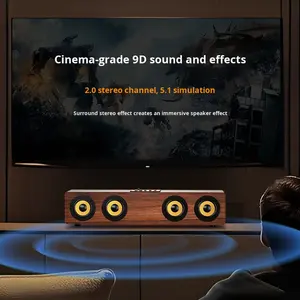 Barra de Sonido TWS de 4 Altavoces con Gabinete de Madera, Batería Recargable de 2000-3000mAh, Sistema de 2.0 Canales, Micrófono Integrado, Audio Bidireccional, Crossover - Product Image 1