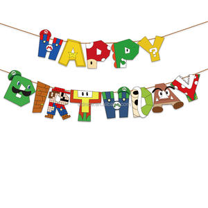 Joli Super <span class=keywords><strong>Mario</strong></span> thème fête ensemble décoration fournitures enfants <span class=keywords><strong>Mario</strong></span> <span class=keywords><strong>jeu</strong></span> Figure anniversaire tirer drapeau ballon ensemble cadeaux d'anniversaire - Product Image 1
