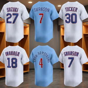 Camiseta de Béisbol para Hombre, Suzuki 27, Swanson 7, Tucker 30, Imanaga 18, Crow-Armstrong 4, Diseño a Rayas, Tejido Transpirable - Product Image 3