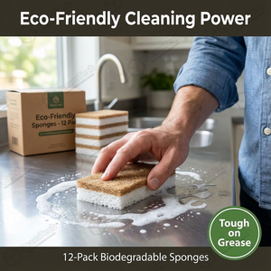Biodegradable Natural Kitchen Sponge Compostable Cellulose Walnut Fiber Scrubber for <strong>Cast</strong> Iron <strong>Pans</strong> - Product Image 5