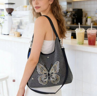 Sac Hobo Vintage Y2K de Luxe Scintillant Entièrement Orné de Strass et de Cristaux Papillon, Grande Capacité, pour Soirées, Sac à Bandoulière ou Sac Croisé pour Femmes