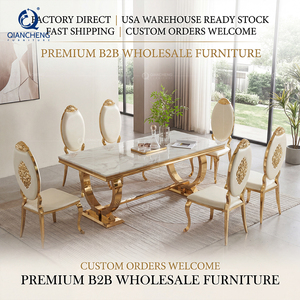 Muebles Modernos de Lujo para el Hogar, Juegos de Mesa de Comedor, Mesa de Comedor de Acero Inoxidable y Mármol - Product Image 1