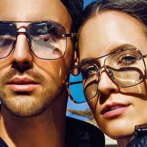 2025 солнцезащитные очки в стиле ретро с градиентными оттенками, квадратные солнцезащитные очки с индивидуальным логотипом UV400, коричневая оправа, металлические Двойные мосты в стиле пилота - Product Image 3