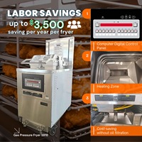 Friteuse de poulet utilisant un plateau Conception à économie de main-d 'œuvre Entonnoir Machine à gâteau Filtration d'huile intégrée Friteuse commerciale avec support de refroidissement