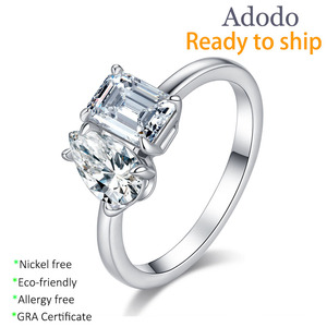 เครื่องประดับมอสซาไนต์ทรงแฟนซีคัท เงินแท้ S925 ชุบแพลตตินั่ม PT950 ประดับ<span class=keywords><strong>มรกต</strong></span>และเพชรทรงหยดน้ำ 2 เม็ด คุณภาพ VVS GRA แหวนมอสซาไนต์ - Product Image 2