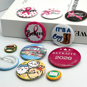 Épingles à bouton promotionnelles personnalisées avec logo, forme ronde, matériau en tôle, broches en métal, badges - Product Image 3