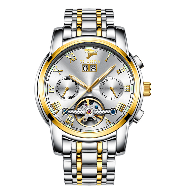 JLANDA6302G Brand Product Hot Style Men's Automatic Mechanical Waterproof Quartz Watch Luminous Flywheel Hollow Look Watch