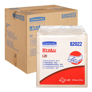 Papier essuie-tout industriel Kimberly-Clark Wypall L20, 27,5 cm x 27 cm, pliage quart, brun, absorbant, jetable, 60 feuilles par paquet - Product Image 1