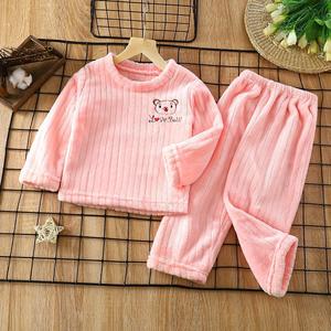 Conjunto de <span class=keywords><strong>Pijamas</strong></span> de Franela Rosa Personalizado para Niñas, Ropa de Dormir para Niñas Pequeñas/<span class=keywords><strong>Adolescentes</strong></span>, Otoño <span class=keywords><strong>Invierno</strong></span> - Product Image 1