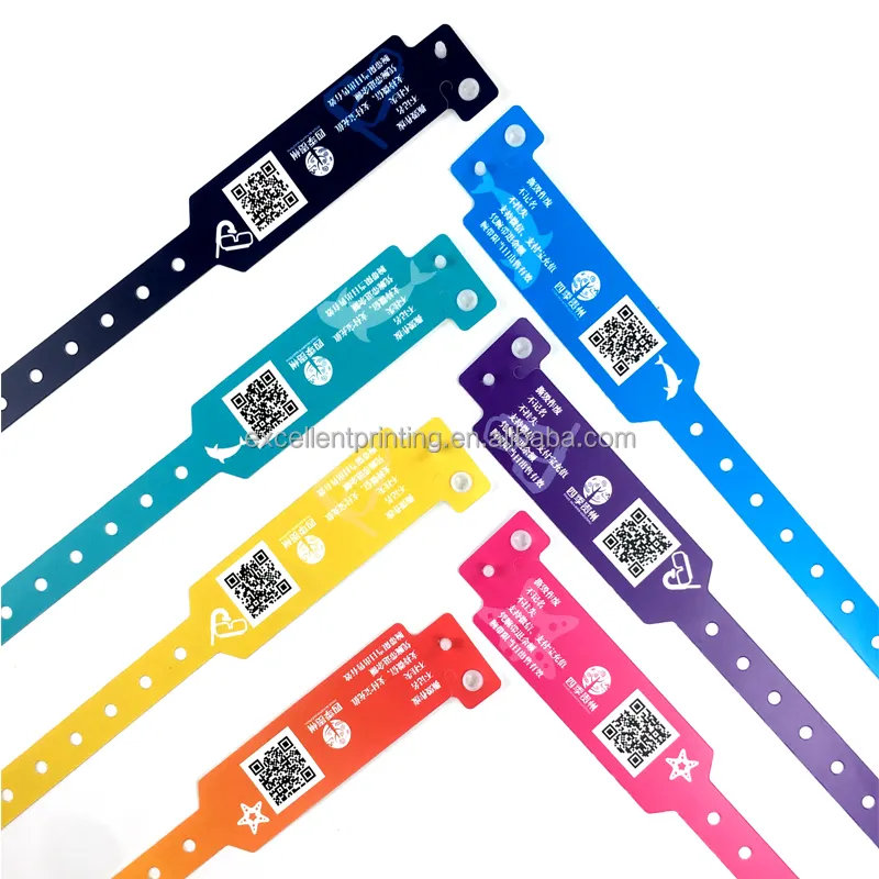 Pulsera de identificación impermeable personalizada, brazalete de plástico con diferente código QR para eventos