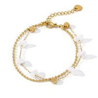 Bracelet en acier inoxydable plaqué or 18 carats avec perles de pierre naturelle, double couche, fait main, inaltérable, bijoux de mode pour femme, vente en gros