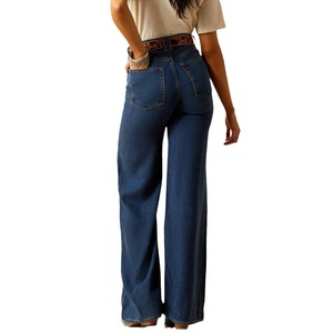 Jean large pour femme, bleu clair, imprimé papillon, en denim de coton non extensible, taille haute, style western 3657 - Product Image 5