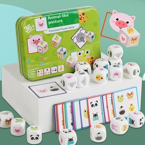 Juego de mesa de madera para niños con dados de animales y frutas, juego de emparejamiento de patrones de cartas, juguete interactivo para padres e hijos - Product Image 3