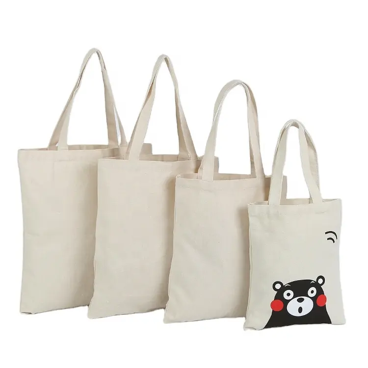 Large Small Mini Size Custom Printing Plain White Organic Canvas Bag Grocery Shopping Bag Study Book Cloth Fabric Carry Bag