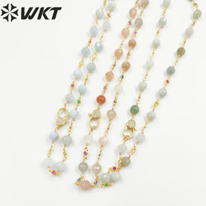 WT-N1432 16 + 2 pollici estendere la catena rosario perline di pietre preziose fascino collana di perline in oro giallo 18 carati collana di pietre preziose - Product Image 1