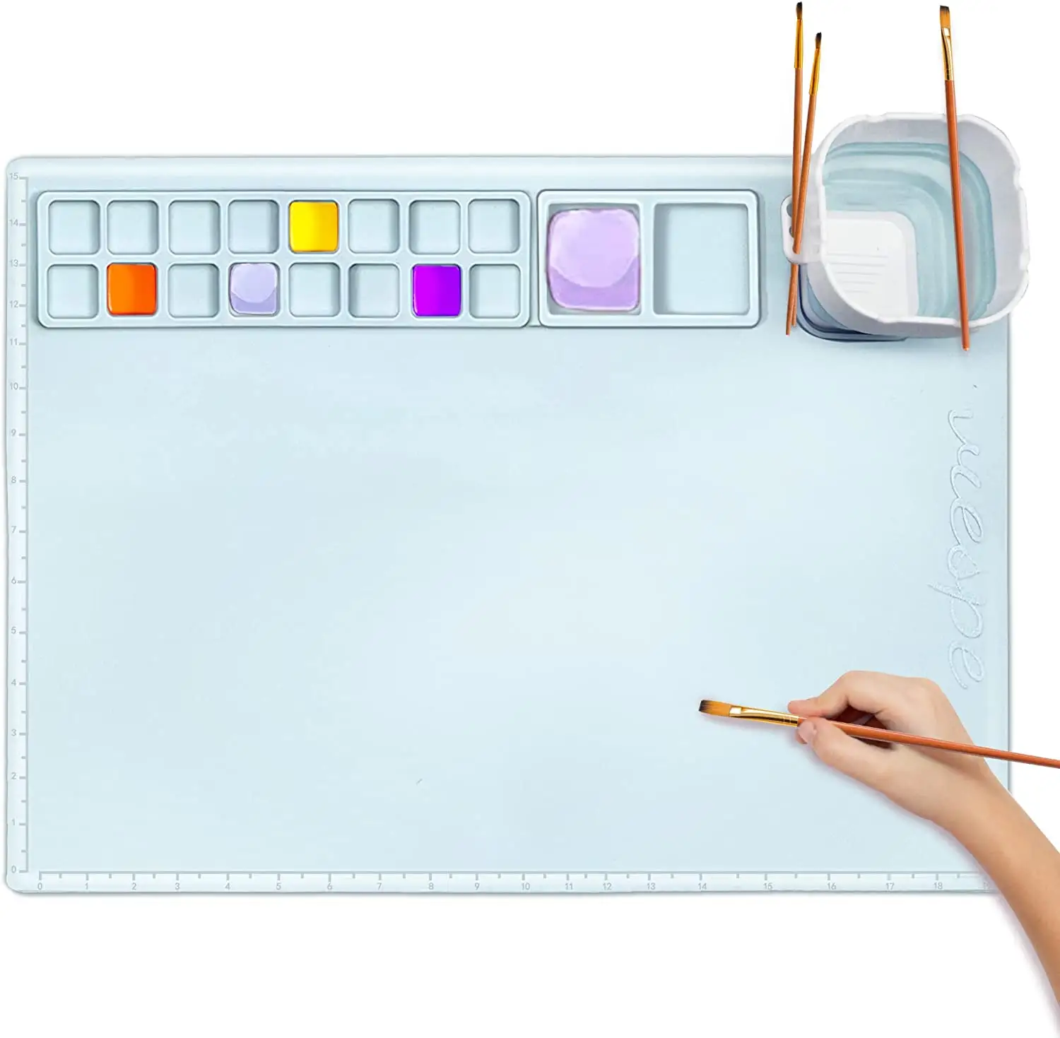 Silicone Painting Mat - 20"*16" Silicone Art Mat with 1 Water Cup for Kids - Silicone Craft Mat has 12 Color Dividers