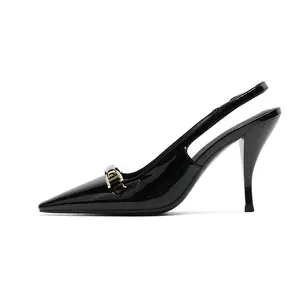 Eleganti 5cm tacchi alti ragazze sandali neri personalizzati con Stiletto Sexy stile francese da donna Slip-On di tendenza traspirante all'ingrosso