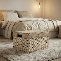 Panier de rangement en corde de papier pour salon, panier carré tressé avec poignée en sangle