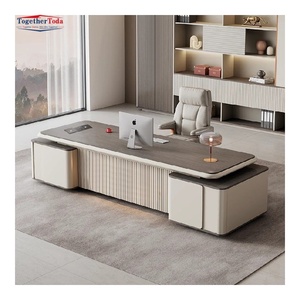 Bureau de direction rectangulaire avec construction en panneaux haute densité, finition peinture lisse et rangement latéral - Product Image 1
