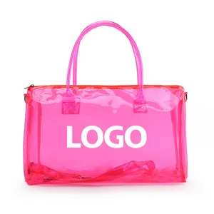 custom fashion design clear pvc duffle spend the night bags tote shoulder shopping overnight gym travel duffel bag