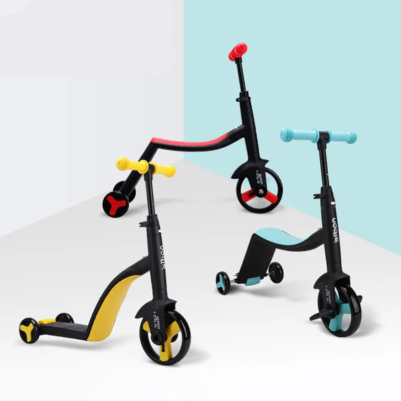Aji yüksek kalite 3 In 1 katlanabilir taşınabilir güvenlik renkli üç tekerlekli Scooter çocuk denge itmeli kaydırak, ayak Scooter