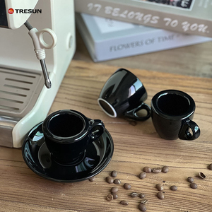Glossy Black Mini Thick-walled 9 MM Ceramic Coffee <b>Cup</b> 60ML <b>Espresso</b> <b>Cup</b> Small Ceramic Hand-brewed <b>Cup</b> and Saucer Set - Product Image 5