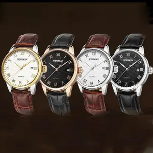 High Quality Men's Business Leather Strap Automatic Mechanical Waterproof Stainless Steel Watches