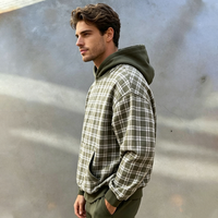Fabrication de vêtements sur mesure, veste en coton French Terry, sweat à capuche à carreaux, fermeture éclair, double couche, sweat à capuche réversible