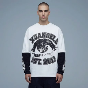 Camiseta de manga larga con estampado gráfico oversize de moda para hombre, estilo streetwear vintage con estampado de ojos, corte holgado, manga raglán, de algodón grueso. - Product Image 1