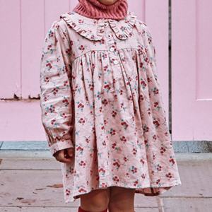 बेबी गर्ल ढीली गुलाबी रंग का लाल फूल प्रिंट ड्रेस स्वीट लक्जरी पार्टी छोटे रूफले डिजाइन जन्मदिन के फूलों के बच्चों की फटी - Product Image 3