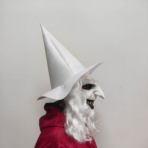 Máscara de bruja blanca con pelo largo, sombrero con capucha de látex, accesorios para disfraz de Halloween - Product Image 4