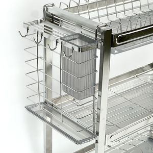 Égouttoir à vaisselle moderne en acier inoxydable poli, double niveau, support de rangement de cuisine à trois niveaux, bac d'égouttage pour le nettoyage de la vaisselle - Product Image 3