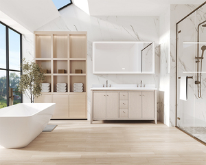 <span class=keywords><strong>Mobile</strong></span> <span class=keywords><strong>Bagno</strong></span> Moderno in Legno Massello Scanalato con Top in Pietra Bianca |   Certificato UPC, Disponibile in Diverse Misure - Product Image 6