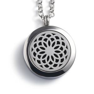 Custom Logo Wholesale Flower Design <b>Essential</b> <b>Oil</b> Silver Aromatherapy <b>Diffuser</b> Necklace - Product Image 1