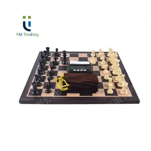 20 ''profesyonel turnuva ahşap satranç tahtası siyah ile plastik satranç taşları ve dijital satranç saat zamanlayıcı
