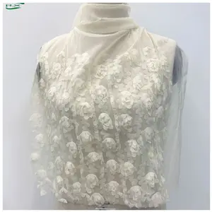 Personalizado al por mayor de alta calidad de lujo de poliéster 3D tela de malla bordada de lujo para el vestido de novia