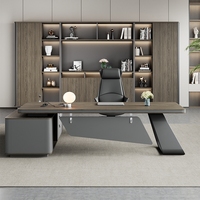 Bureau de direction contemporain haut de gamme élégant en bois avec bande LED pour PDG, PDG-Chef d'entreprise et Directeur général