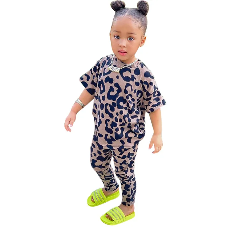 Vestiti del Leopardo della neonata Felpa con Stampa Leopardata+Pantaloni leopardati+Fascia 0-24 Mesi