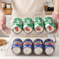 Lot de 2 organiseurs de boissons transparents empilables, support de rangement pour canettes de réfrigérateur, étagère de cuisine